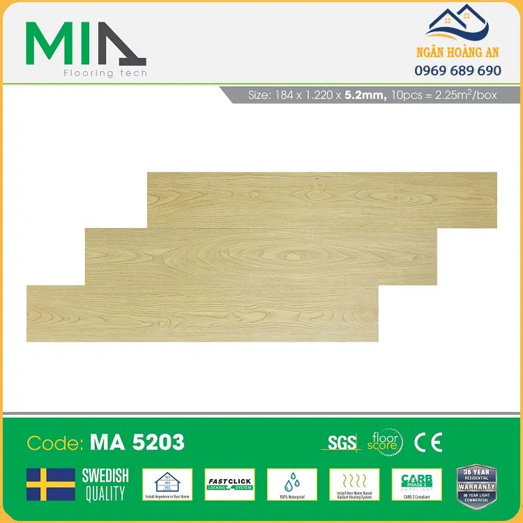 Sàn Nhựa Giả Gỗ Vinyl Hèm Khóa MIA MA 5203  Dày 5.2mm
